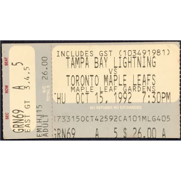 1992 NHL TICKET STUB - TAMPA BAY at TORONTO