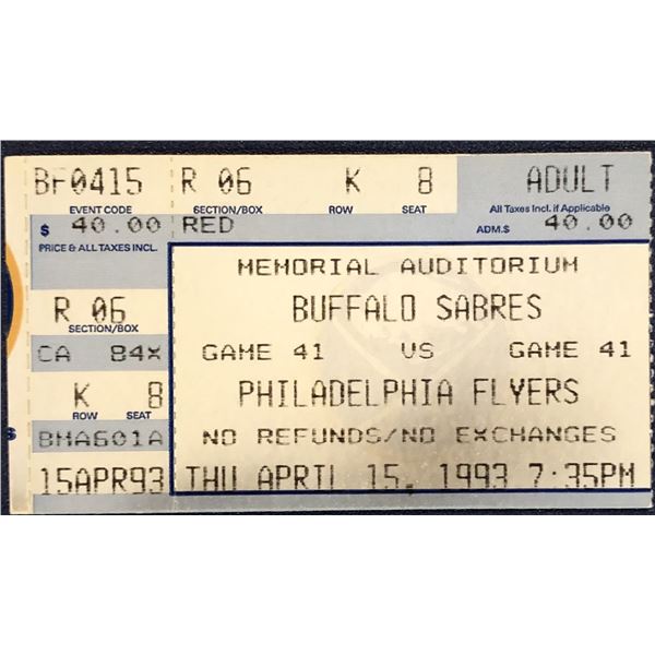1993 NHL TICKET STUB - PHILADELPHIA at BUFFALO
