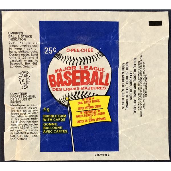 1983 O-PEE-CHEE BASEBALL WRAPPER