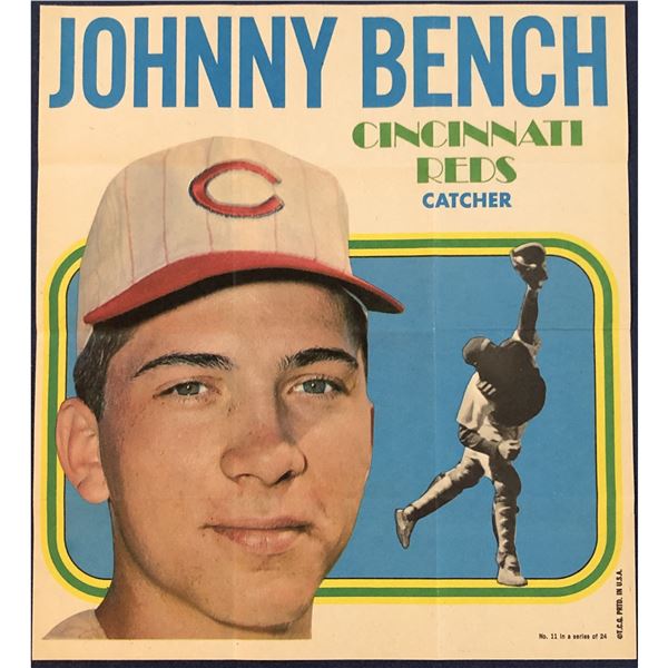 1970 TOPPS BASEBALL POSTER - JOHNNY BENCH (HOF)