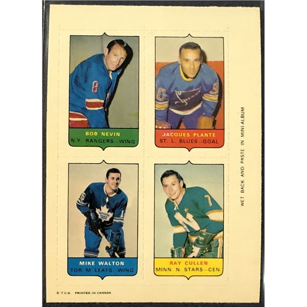1969 O-PEE-CHEE HOCKEY 4-IN-1  JACQUES PLANTE (HOF)