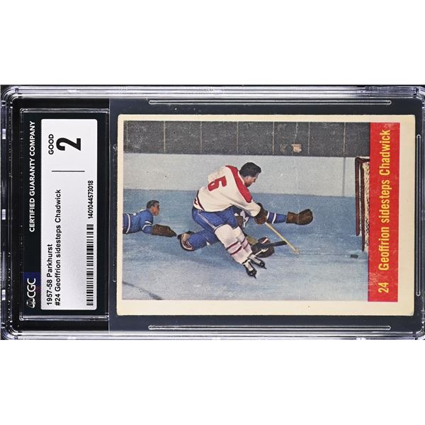 1957-58 Parkhurst #M24 Geoffrion Sidesteps Chadwick (CGC 2)