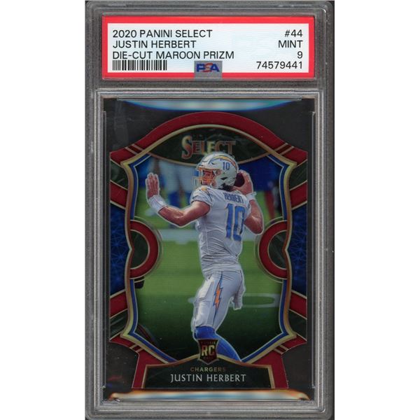 2020 Panini Select Justin Herbert Die-Cut Maroon Prizm - PSA 9