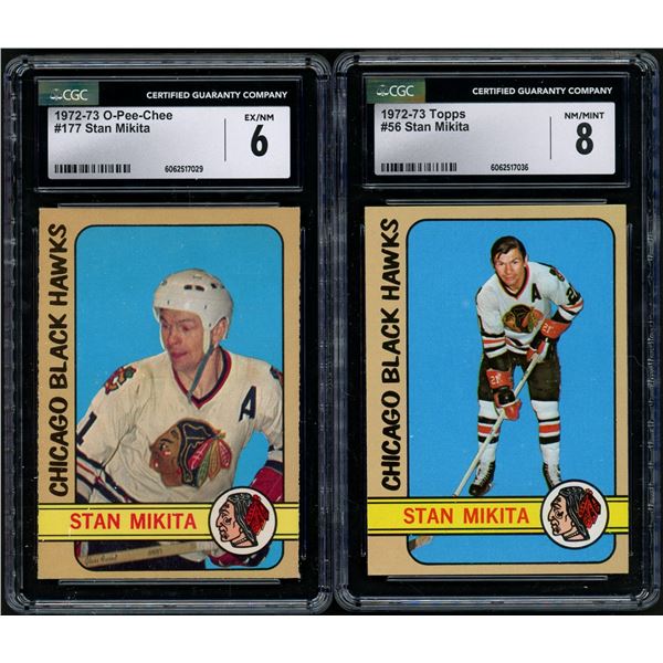 Lot of 2 x CGC-Graded 1972-73 Stan Mikita Cards - both Topps (8 NM-MT) & OPC (6 EX-NM)