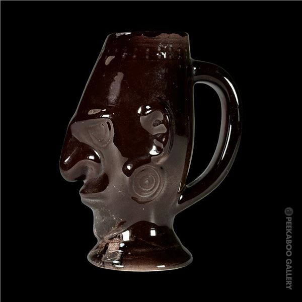 ULTRA RARE "MAUNA LOA" MEXICO CITY NEW GUINEA BROWN w/ WHITE INTERIOR HANDLED TIKI MUG.