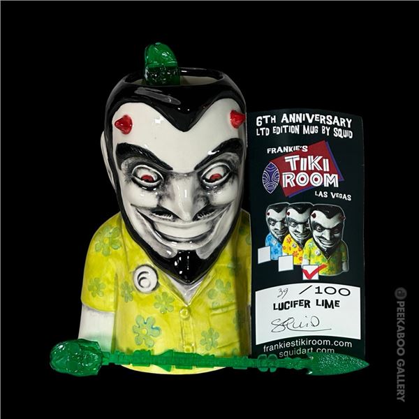 VERY RARE FRANKIE'S TIKI ROOM 6TH ANNIVERSARY LUCIFER LIME TIKI MUG #39/100.