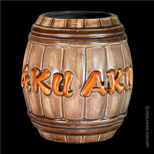 RARE AKU AKU RUM BARREL MUG w/ ORIGINAL OMC STICKER.