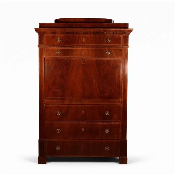 Continental Biedermeier Mahogany-Veneered Secrétaire à Abattant, 19th Century