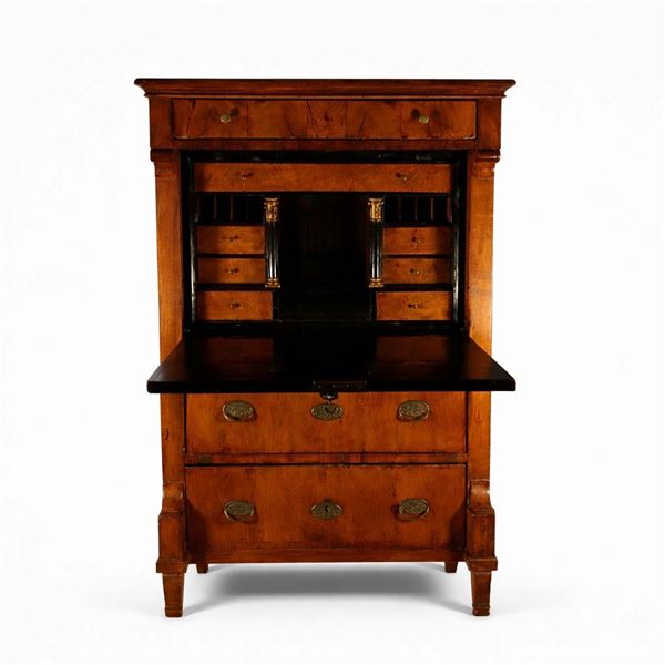 Continental Empire–Biedermeier Secrétaire à Abattant with Mirrored Architectural Interior a