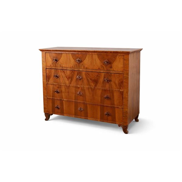 Biedermeier Walnut Veneer Chest of Four Drawers
