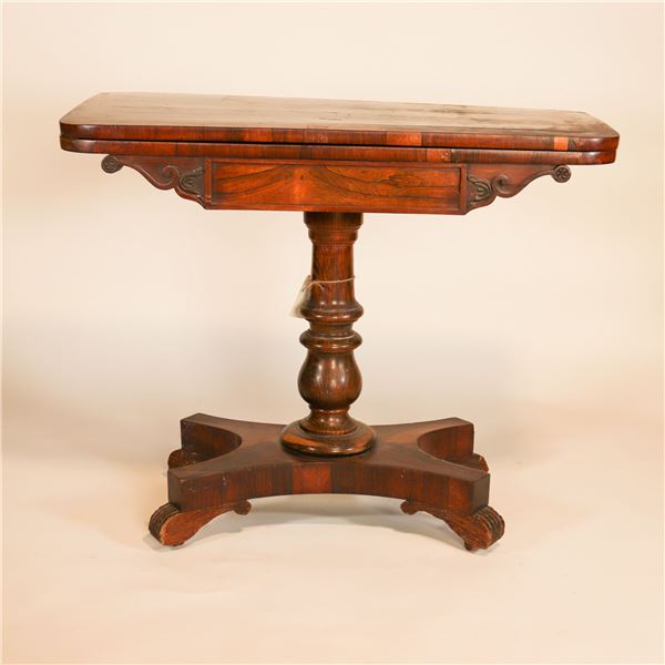 American Rosewood Pedestal Card Table, Mid-19th Century