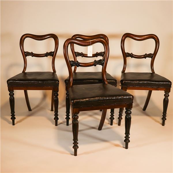 Set of Four Victorian Balloon-Back Side Chairs with Upholstered Seats