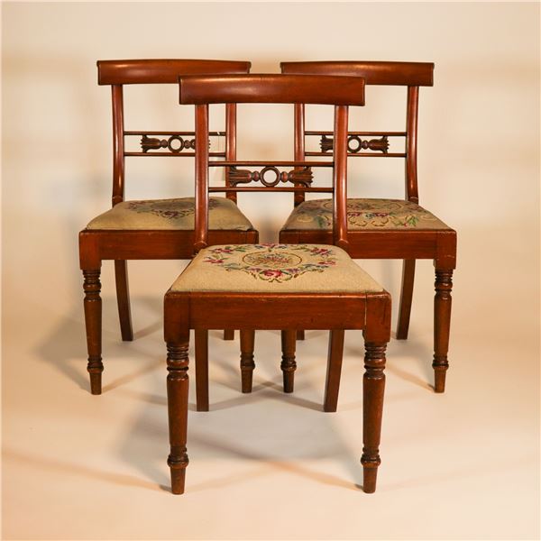 Set of Three Victorian Mahogany Side Chairs with Needlepoint Seats, for Restoration