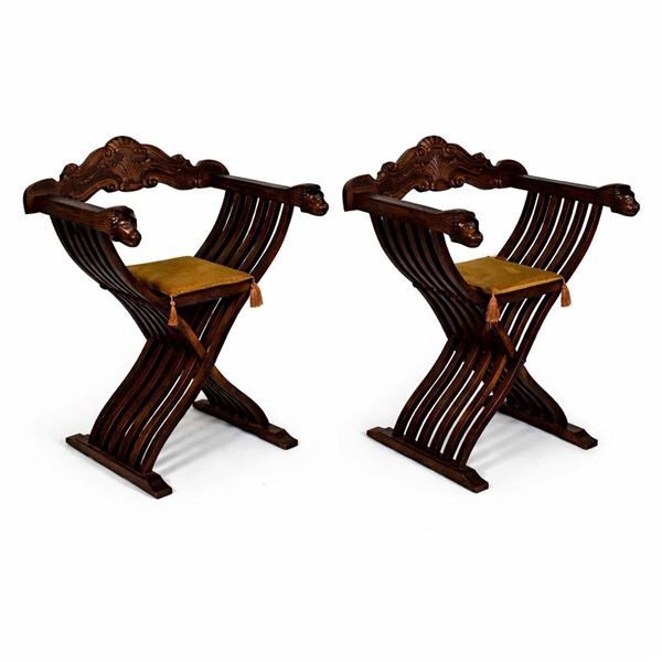 Pair of Savonarola-Style Folding Chairs