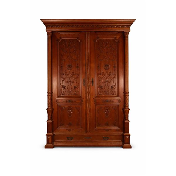Large Carved Cabinet with Shelving