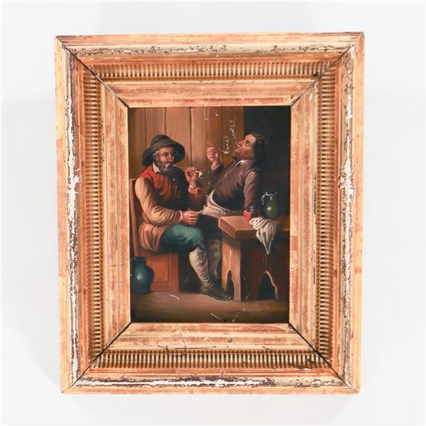 Continental tavern scene, oil on steel plate