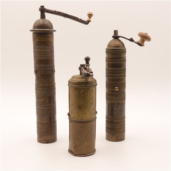 Three Brass Coffee or Spice Grinders
