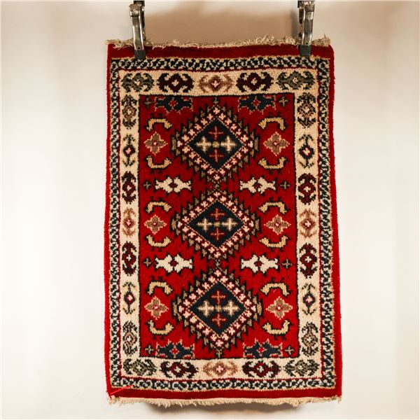 Small Tribal Hand-Knotted Wool Rug, 3 x 2 Ft., Late 20th Century
