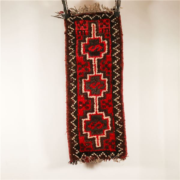Afghan Tribal Hand-Knotted Wool Mat, 13 x 33 Inches