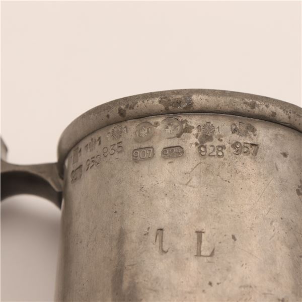 Continental Pewter Litre Measure with Multiple Verification Stamps