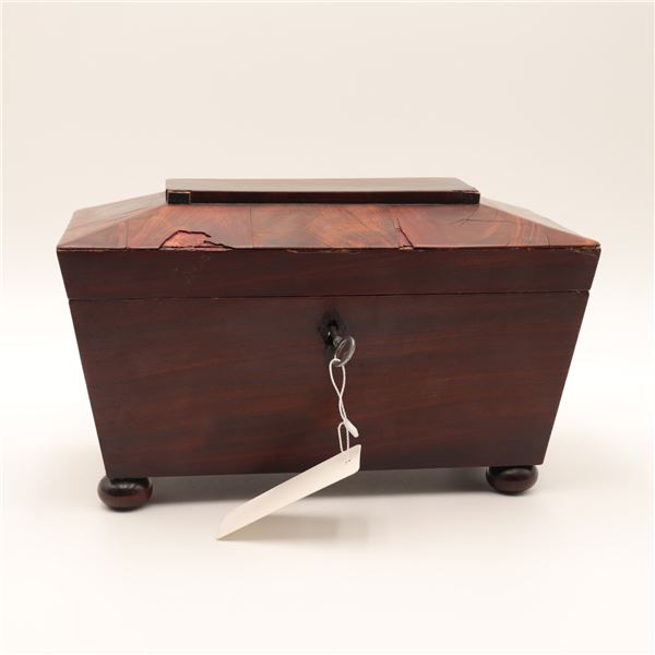Pair of Wooden Boxes, Including Mahogany Tea Caddy and Inlaid Domed Box