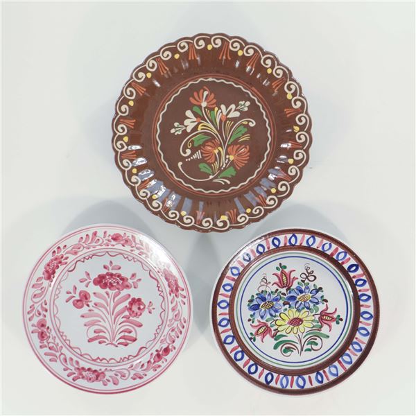 Three Hungarian Hand-Painted Folk Art Ceramic Plates