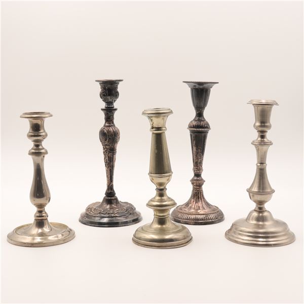Five Assorted Metal Candlesticks