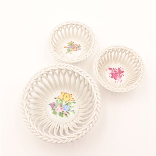 Three Herend Porcelain Pierced Baskets
