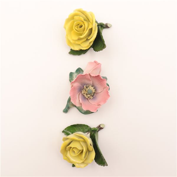 Herend Hand-Painted Porcelain Floral Ornaments, 3 pcs