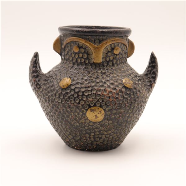 Group of Three Mid-Century Decorative Objects, Owl-Form Pottery Vase, Linton Ice Bucket, and Aynsley