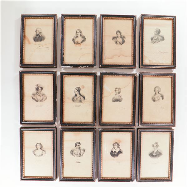 Collection of 21 framed 19th-century portrait engravings