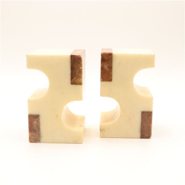 Pair of Modern Cream and Brown Stone Bookends