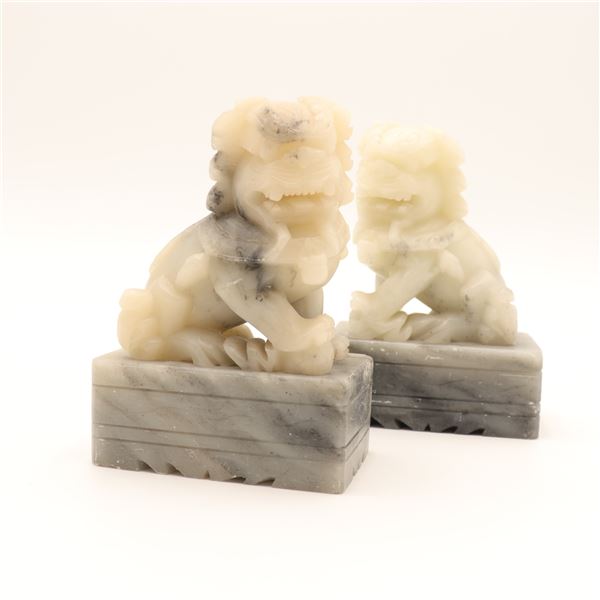 Pair of Carved Stone Foo Dog Bookends