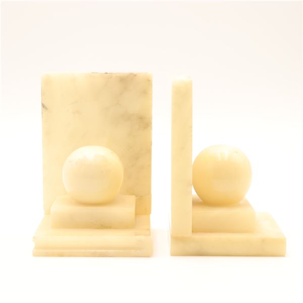 Pair of Cream Onyx Bookends with Spheres