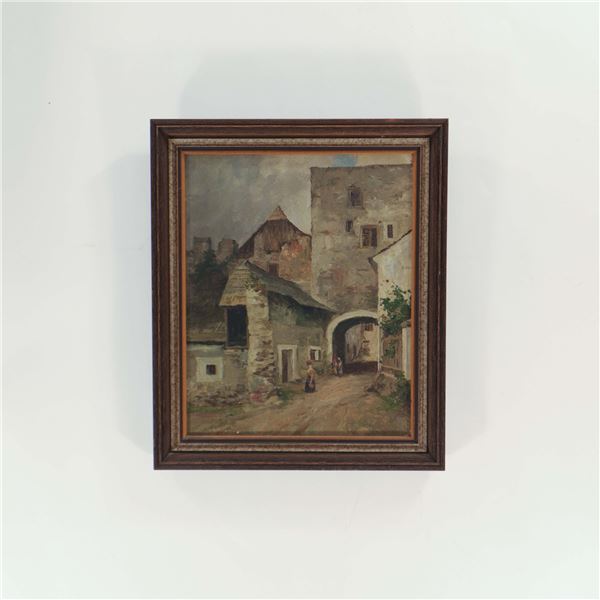 Austrian or Bavarian school, Stimmungsmalerei village/town scene.