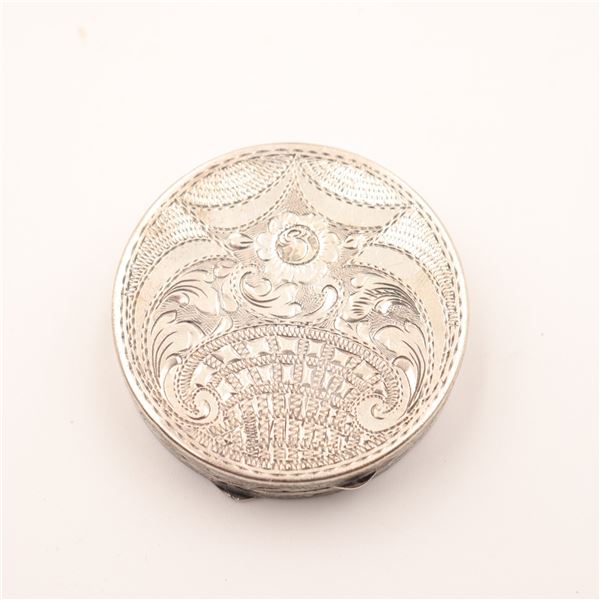 Engraved Continental Silver Compact with Mirror