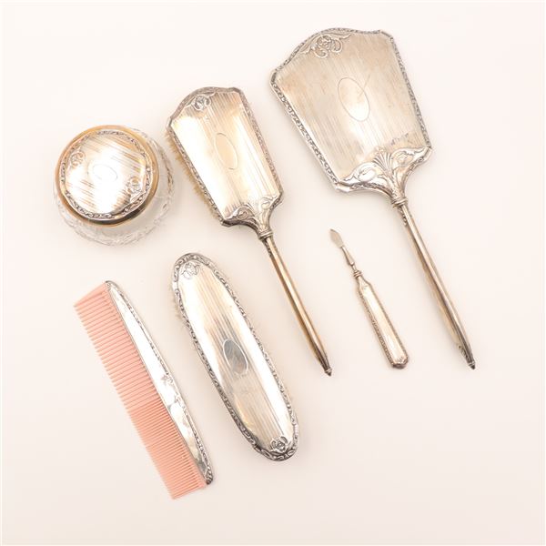 Birks Sterling Vanity Set with Cut Glass Jar