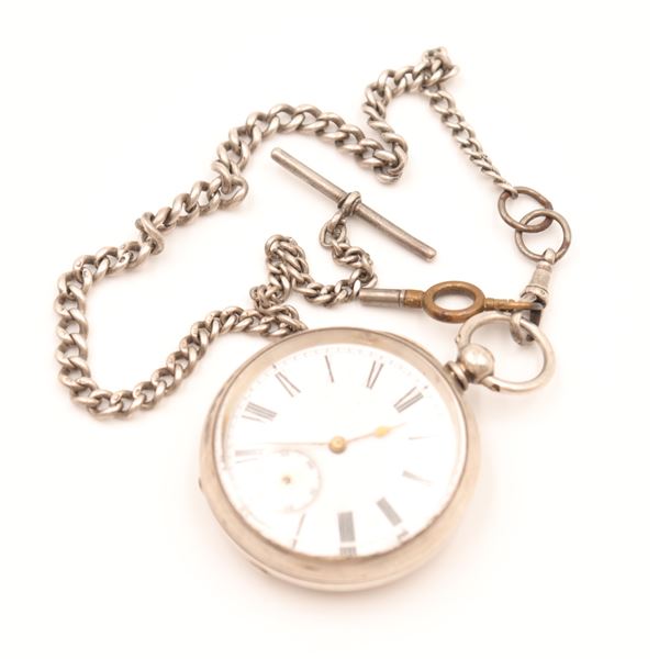 Swiss 0.935 Silver Key-Wind Pocket Watch with Silver Chain, c.1890–1910