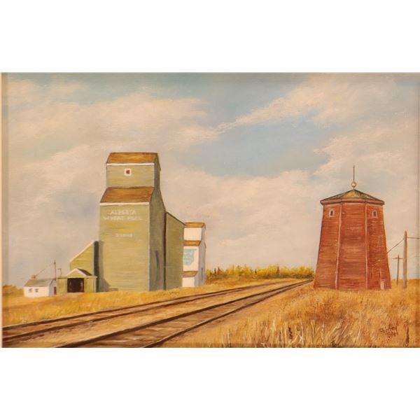 Shirley Washington, Water Tower and Grain Elevators, Gibbons, Alberta, 1978