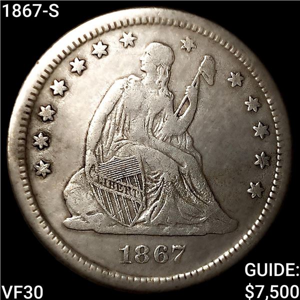 1867-S Seated Liberty Quarter LIGHTLY CIRCULATED