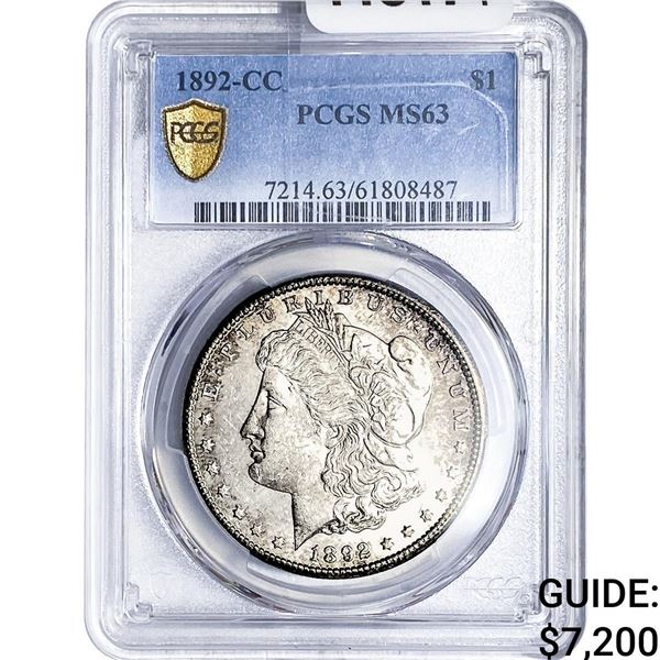1892-CC Morgan Silver Dollar PCGS MS63