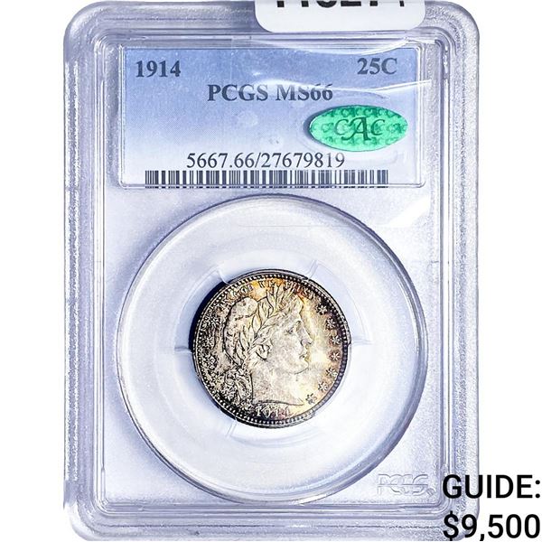 1914 CAC Barber Quarter PCGS MS66