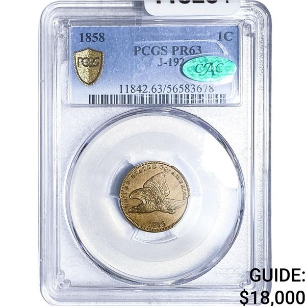 1858 CAC Flying Eagle Cent PCGS PR63 J-192