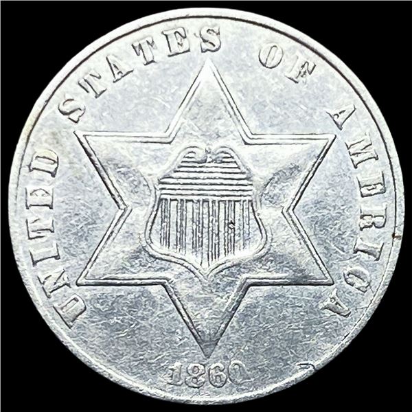 1860 Silver Three-Cent Piece CLOSELY  UNCIRCULATED