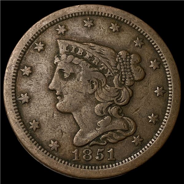 1851 Braided Hair Half Cent LIGHTLY  CIRCULATED