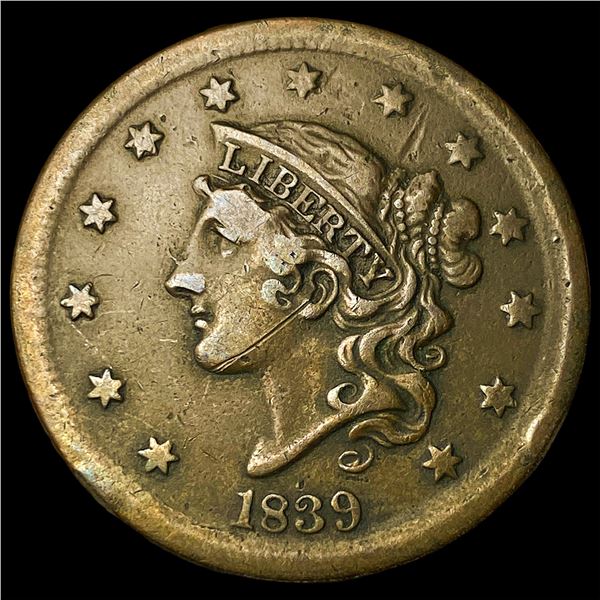 1839 Braided Hair Large Cent LIGHTLY  CIRCULATED