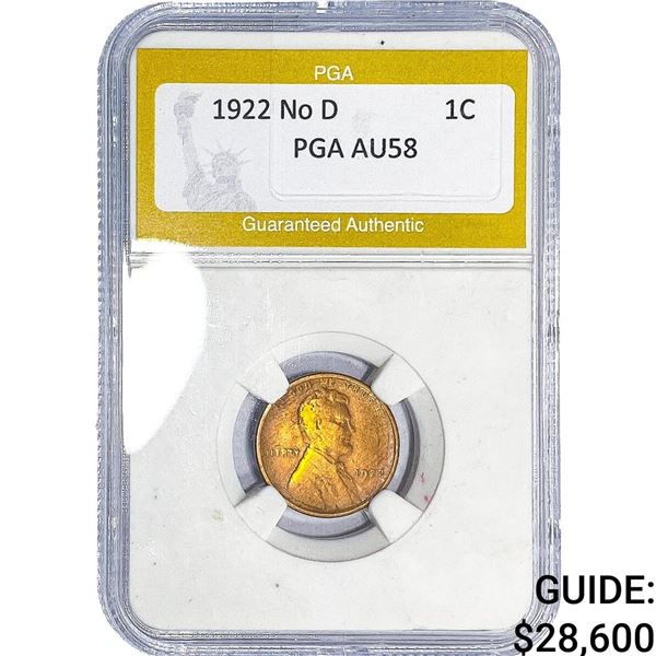 1922 No D Wheat Cent PGA AU58
