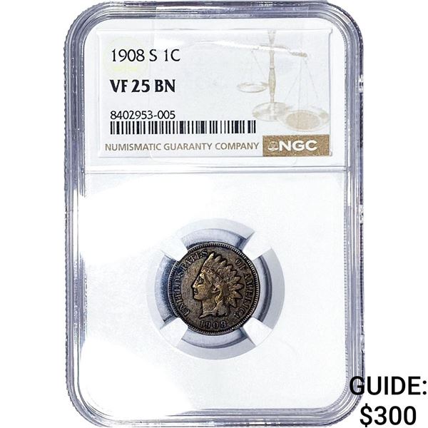 1908-S Indian Head Cent NGC VF25 BN
