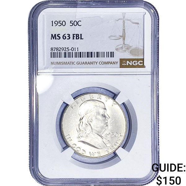 1950 Franklin Half Dollar NGC MS63 FBL