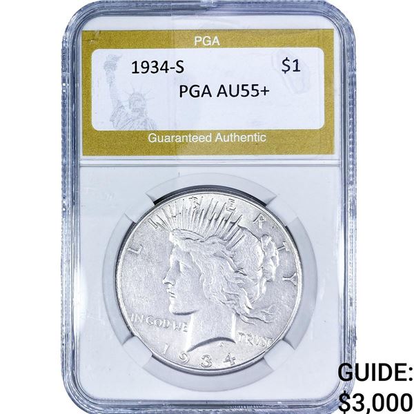 1934-S Silver Peace Dollar PGA AU55+